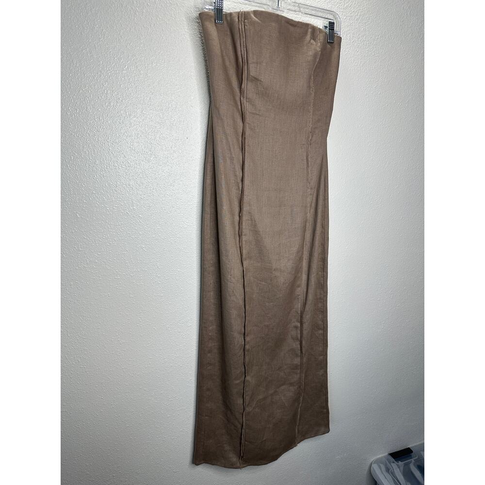 All Row Taupe Strapless Raw Pleat Front Design Back Zip Maxi Dress S